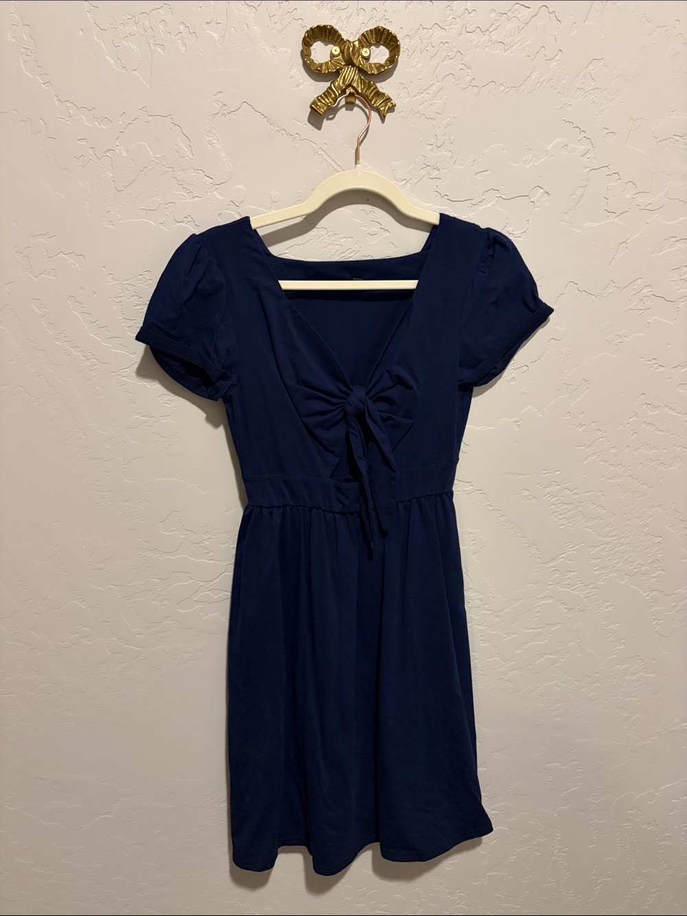 Navy Tie-Front Short Sleeve Dress